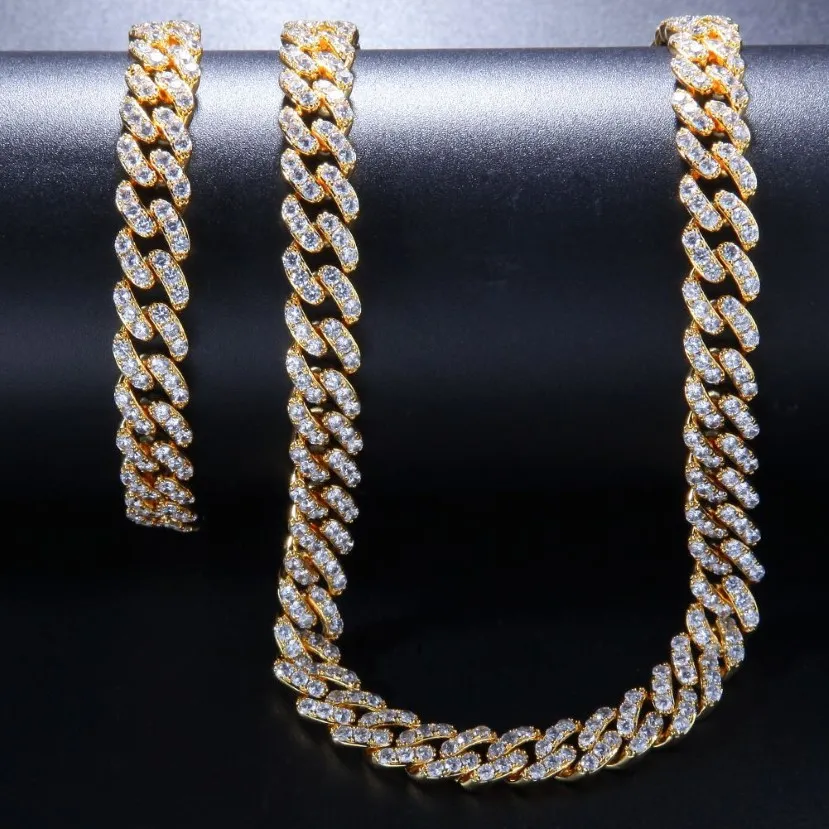 Złoty srebrny kolor mikro utwardzony 8 mm cz Miami łańcuchy kubańskie naszyjniki bransoletka hiphop moned cZ mody biżuteria prezent 253q