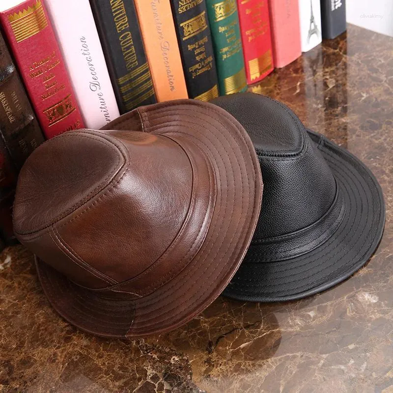 Berets Factory Direct Sales Of Haining Genuine Leather Hats Men's And Women's Cowhide Top Shanghai Beach Tycoon Jazz Big E