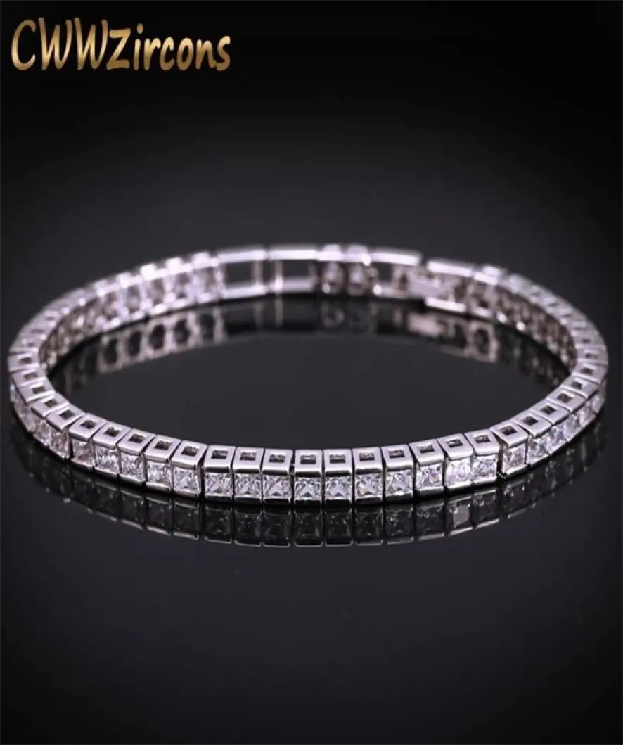 Cwwzircons Brand Square M Cuubic Zirconia Bracelet tenisowy dla kobiety biały złoto Kolor Księżniczka Cut CZ Biżuteria ślubna CB169 2202227439802