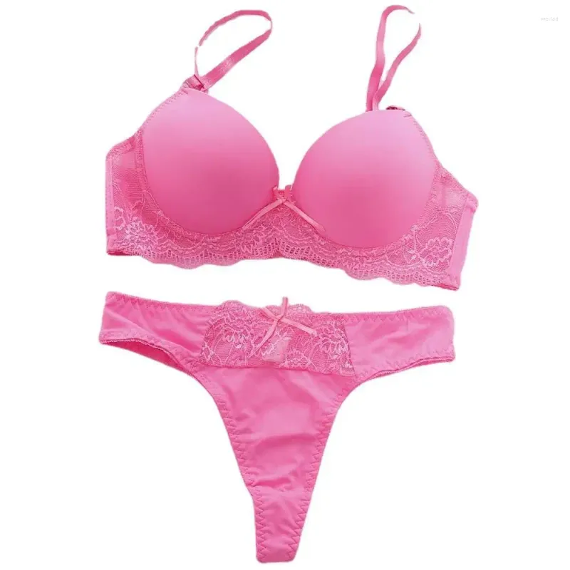 Bh's Sets Dames Ondergoed Snoep Kleur Bh Set Effen Kant Ding AB Universele Cup Plus Size