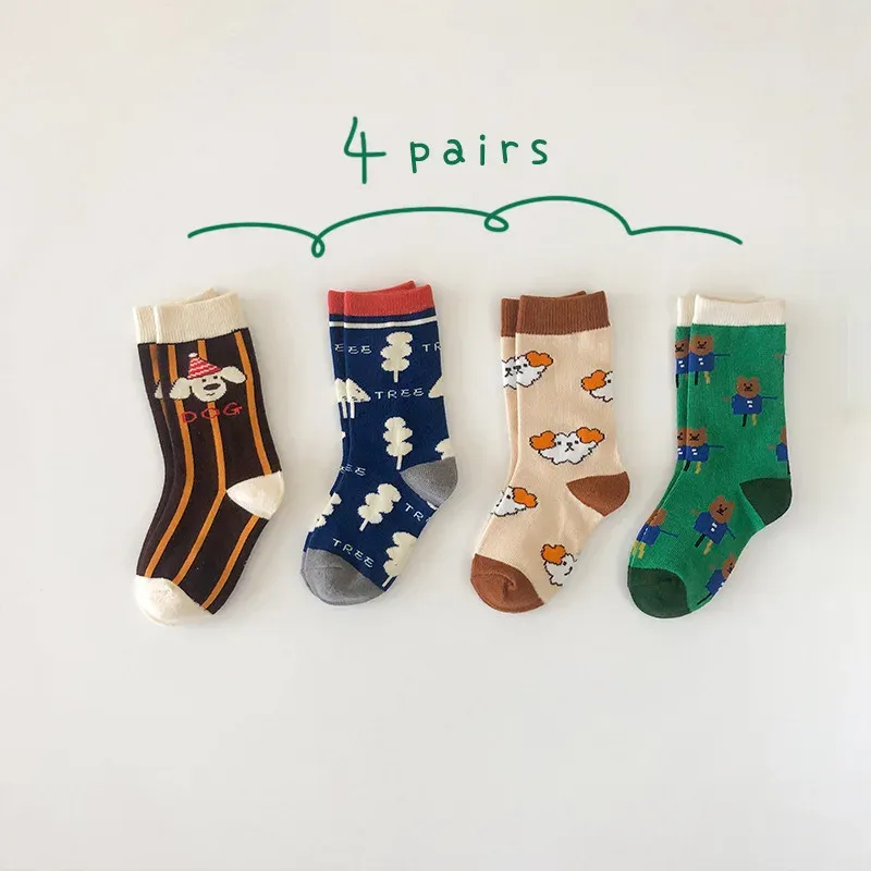 Calzini coreani Nuovo moda 4pairs/Lot Children Socks Spring Autumn Autunno Cotton Cute Child Boys Girls Socks calzini