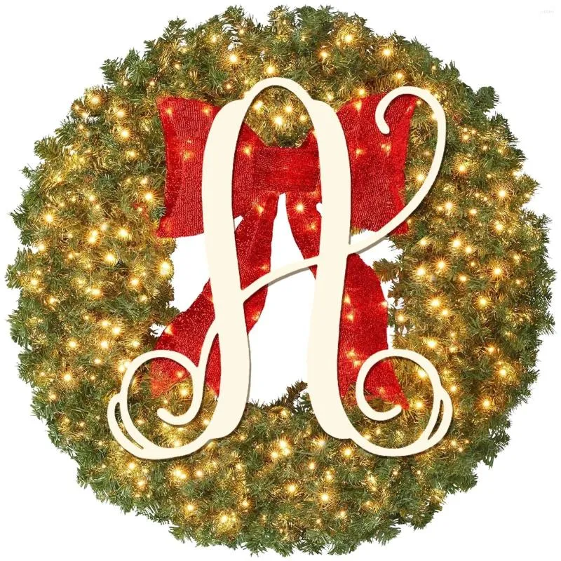 Decorative Flowers Pre Lit Initial Outdoor Christmas Wreaths Artificial Garland With Lights Personalized For Indoors