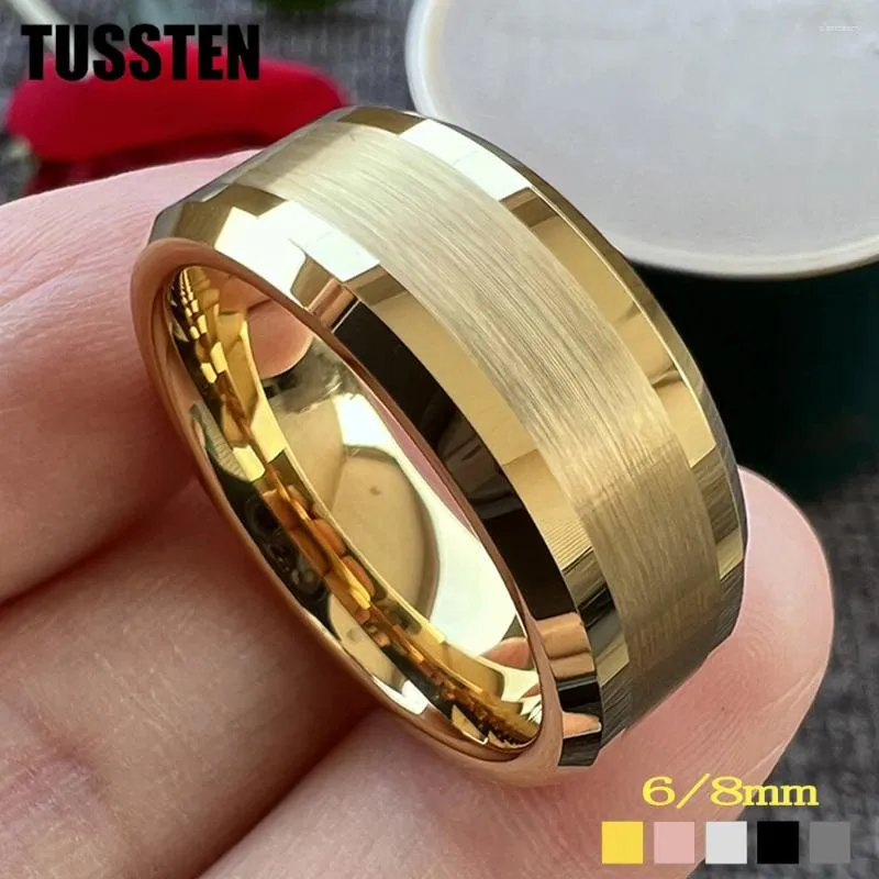 Fedi nuziali goccia TUSSTEN 6MM/8MM Anello uomo donna classica fascia in tungsteno spazzolato finitura lucida vestibilità comoda