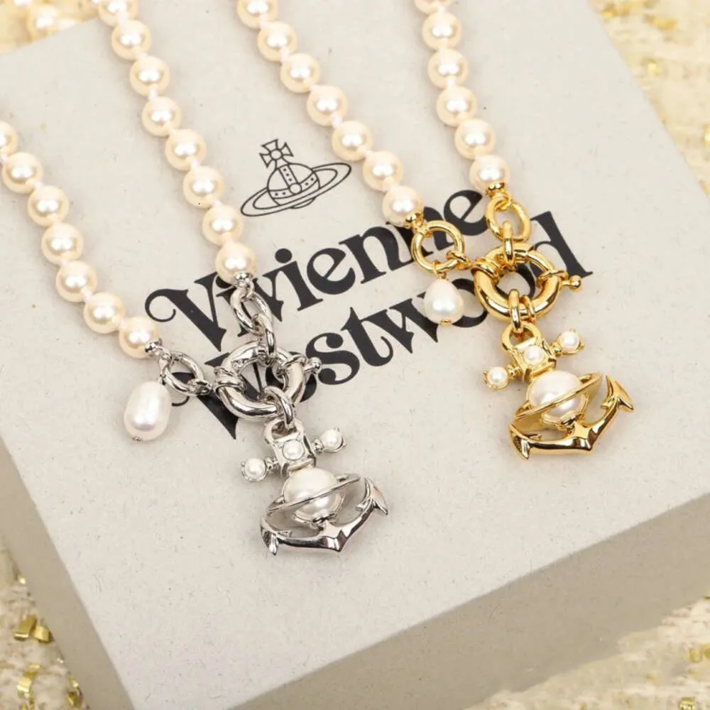 Designer Neckalce Viviennrs Westwoods Nova Âncora Colar de Pérolas Personalizado Moda Alta Classe Pequena Multidão Colar Cadeia Net Vermelho Mesmo Estilo