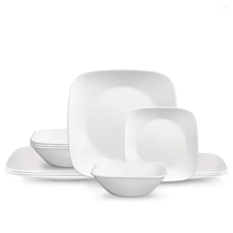 Тарелки Corelle Classic Pure White Square Набор столовой посуды из 12 предметов