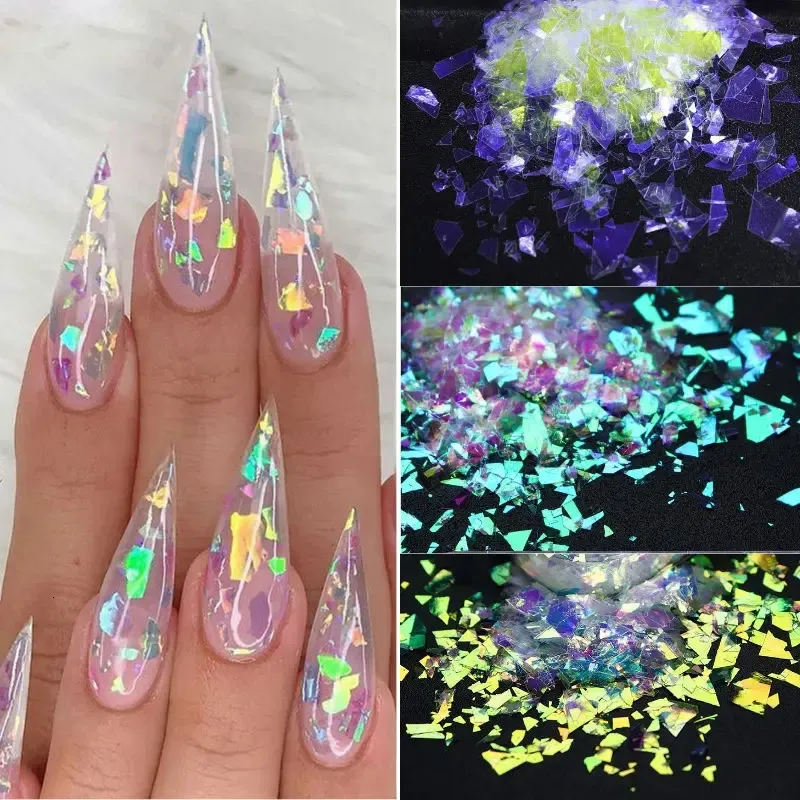 20bag/Set Gold Silver Holographic Nail Glitter Sequins sjöjungfru Oregelbunden flingskivmanikyrdekorationer för nagellacksalong 240220