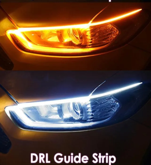 Bil Light 2sts LED DRL DAYTIME Running Light Styling Dynamic Streamer Flow Amber Blub Turn Signal Warning Steering Dim Day Lamp2405244