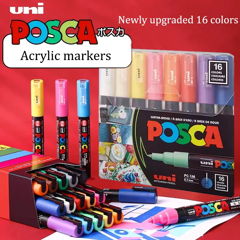 Markers Japan UNI POSCA Acrylic Paint Marker PC1M PC3M PC5M Advertising Poster Graffiti Note Pen Rock Painting Marking Art Supplies