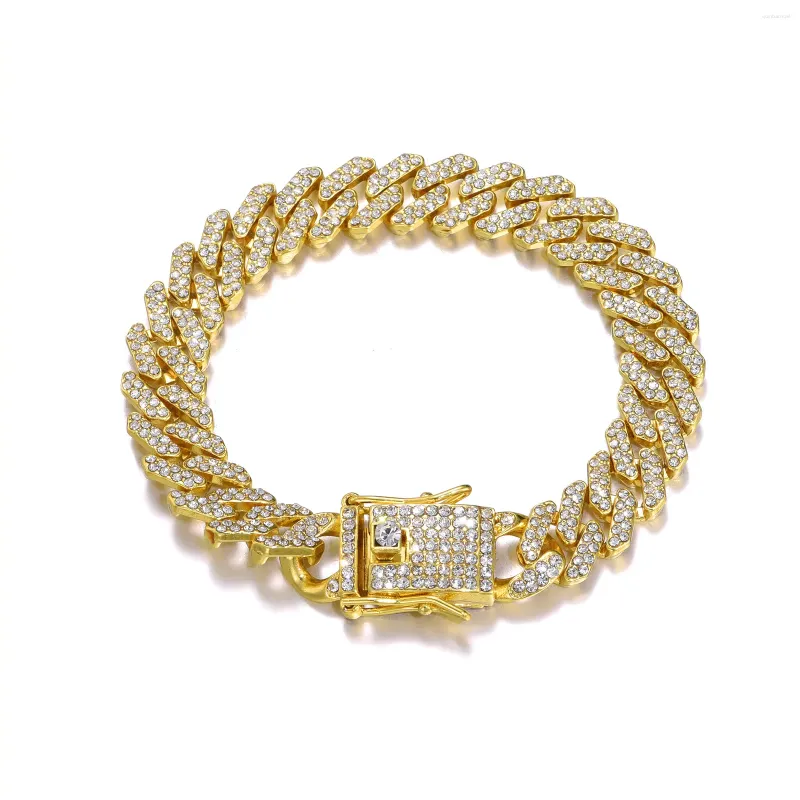 Charme Pulseiras Moda Grosso Iced Out Cuban Link Chain Pulseira para Mulheres Homens Bling Strass Casal Jóias Presente