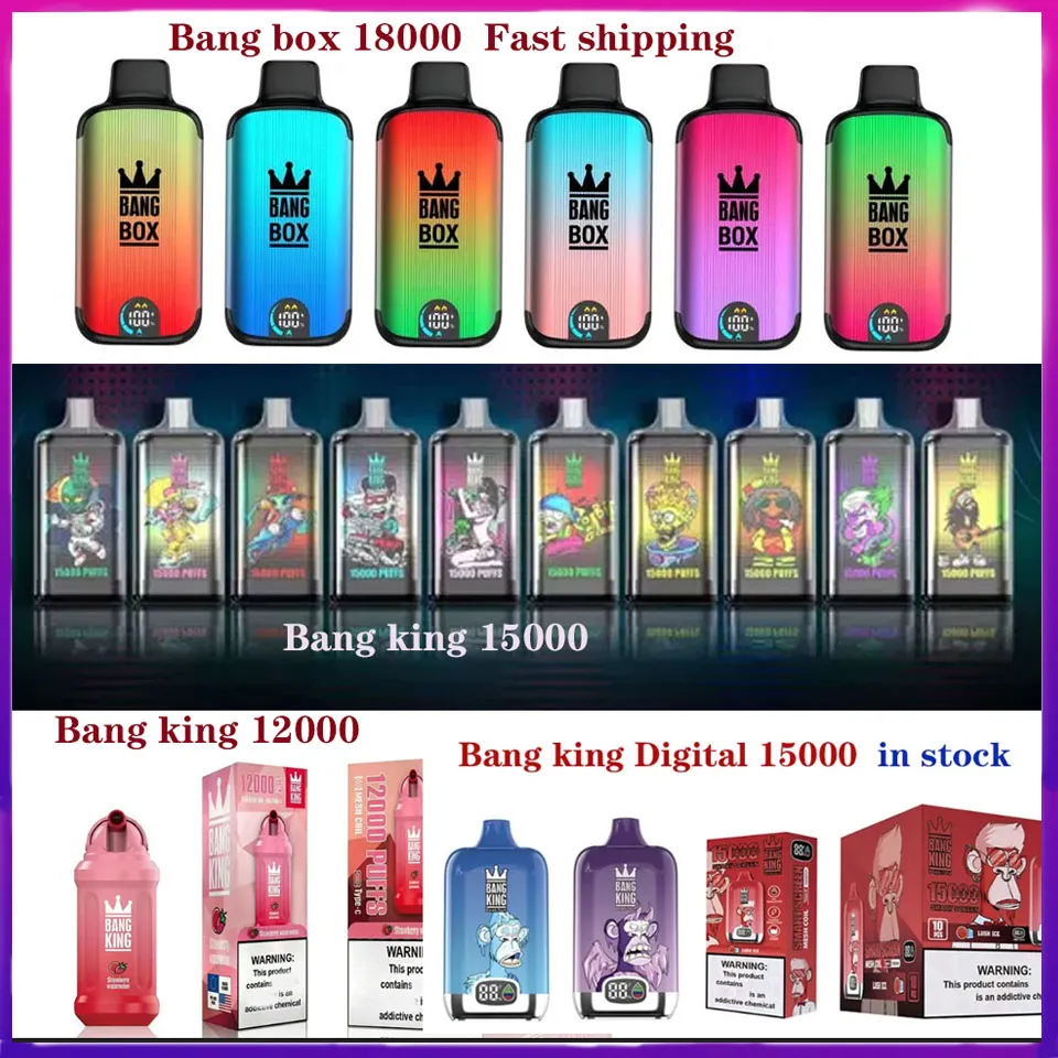 Original Bang king 12000 15000 18000 puffs disposable vape box 12K 15k 18k  puff 0% 2% 3% 5% Mesh Coil 23ML 650mAh Battery Prefilled Carts rechargeable  vapers bang18000