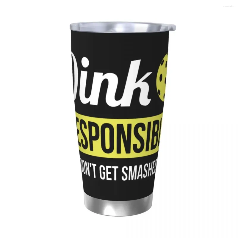 Tumblers Dink Responsavelmente Engraçado Pickleball Tumbler Vácuo Isolado Copo Térmico Aço Inoxidável Smoothie Caneca de Chá À Prova de Derramamento 20oz