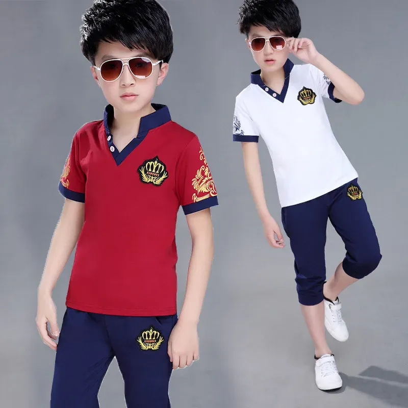 Sets Grote Jongen T-shirt met korte mouwen + korte broek 2 stuks Sportsets Zomer Kinderkleding Kinderen Nieuwe zomer Jongenskleding Past 413 Leeftijden