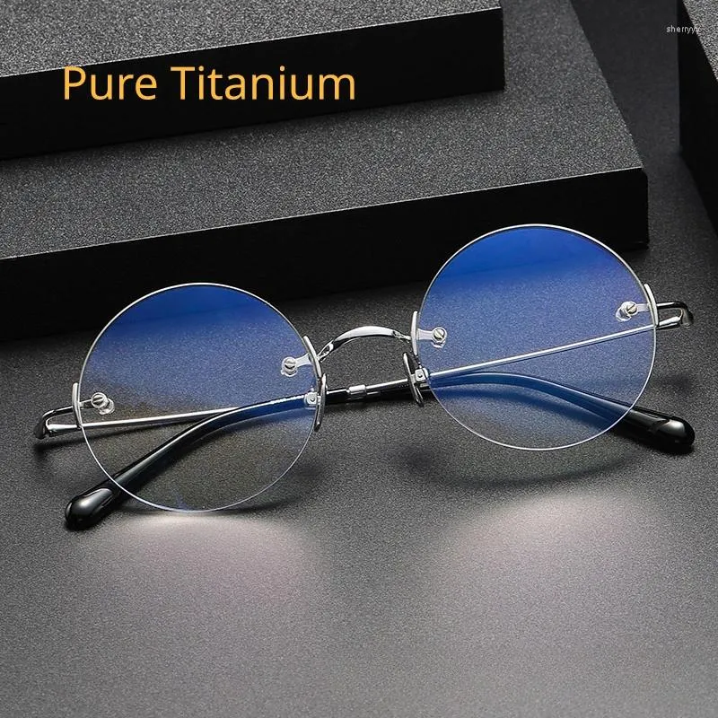Óculos de sol quadros janpanese sem aro puro titânio óculos para homens mulheres designer marca miopia retro redondo prescrição óculos quadro