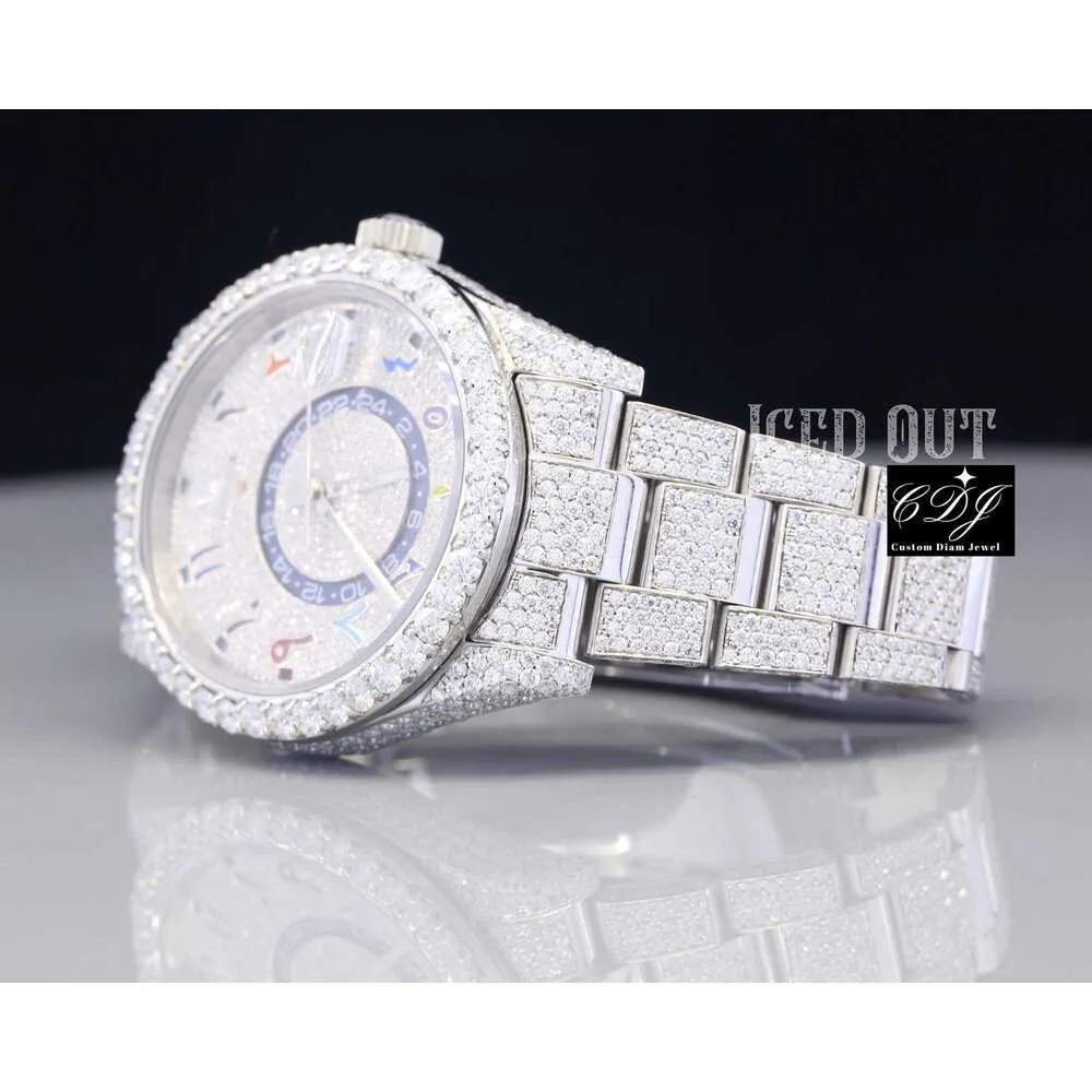 KB74 VVS Moissanite diamant glacé montre ronde cadran arabe luxe buste vers le bas Hip Hop montre en acier inoxydable Moissanite watchUIGE3R7LAN0Z