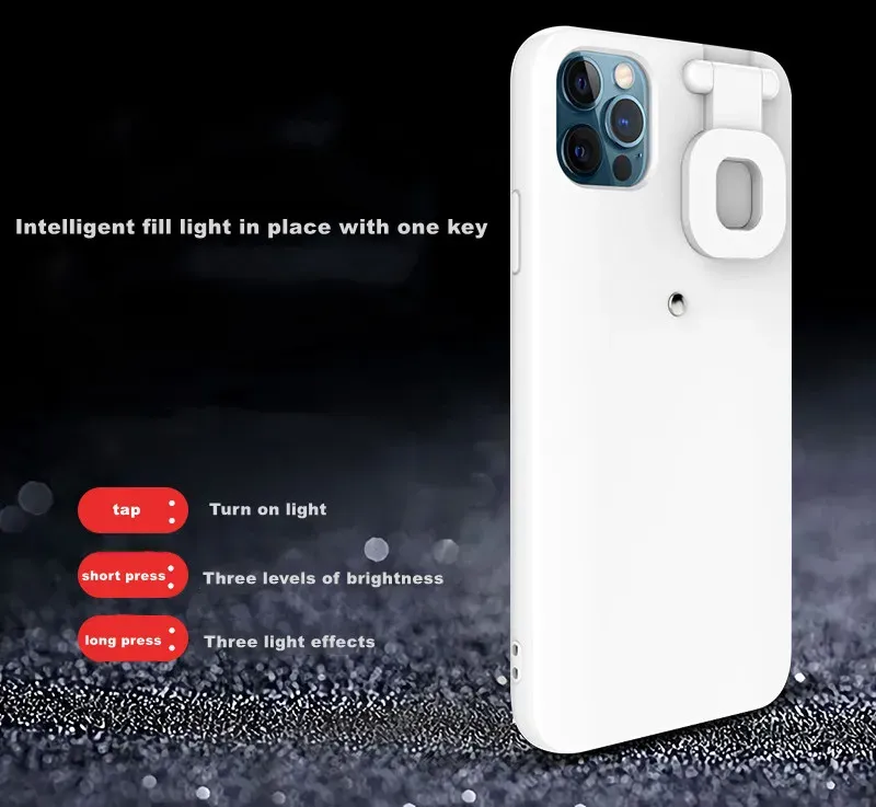 Cellphone Protector Cases with Beauty LED Flash Light for iPhone 12 Pro Max Plastic PC Phone Back Cover holder