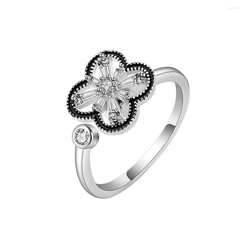 Pierścienie klastra czarne awn 2024 Flower Wedding for Women 925 Srebrny biżuteria pierścionek zaręczynowy Bague C504