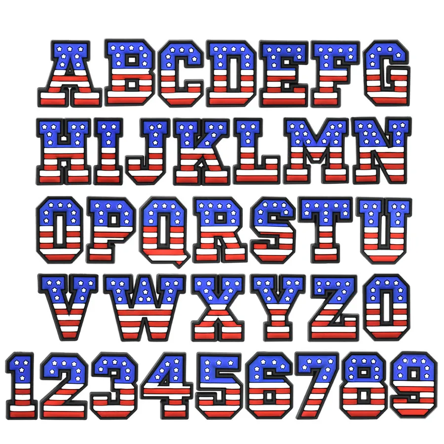 American Flag Letters Numbers Croc Charms for Men Boys Girls Shoe Charms for Teens Women Adults, Toddler Pins for Kids Sandals Decoration