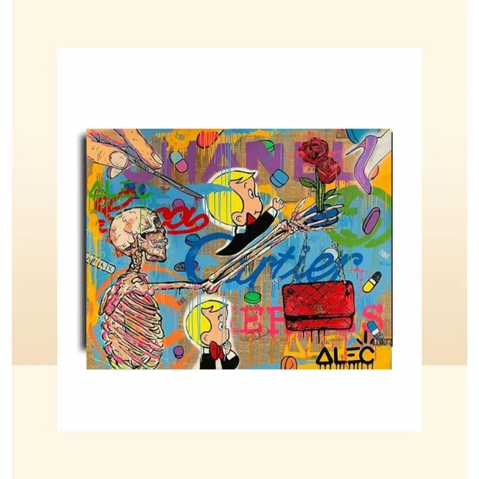 Peintures Alec Monopoly Iti Peinture à l'huile artisanale sur toilequotsquelettes et fleursquot Home Decor Wall Art Painting2432inch N1020 Dhodo