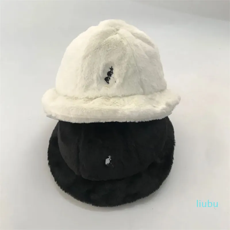 Stingy Brim Hats Fashion Rabbit päls bassäng hatt broderad varm vit fiskare kvinnor gåva