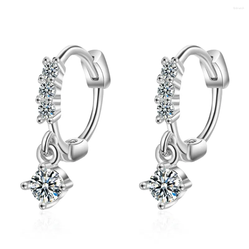 Orecchini a cerchio in argento sterling 925 con zirconi cubici trasparenti, fibbie per orecchie in cristallo di lusso per le donne, gioielli raffinati SCE485