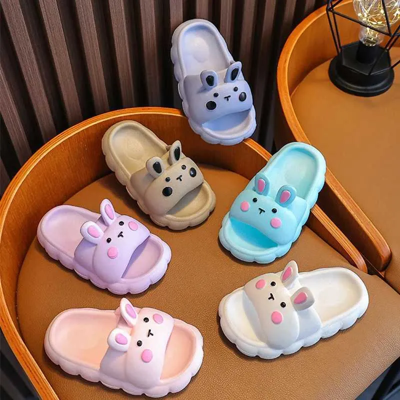 Slipper Kinder Sommer Rutsche Cartoon Kaninchen Flip Hause Anti Slip Kinder Badezimmer Flache Schuhe Outdoor Strand Sandalen J240228