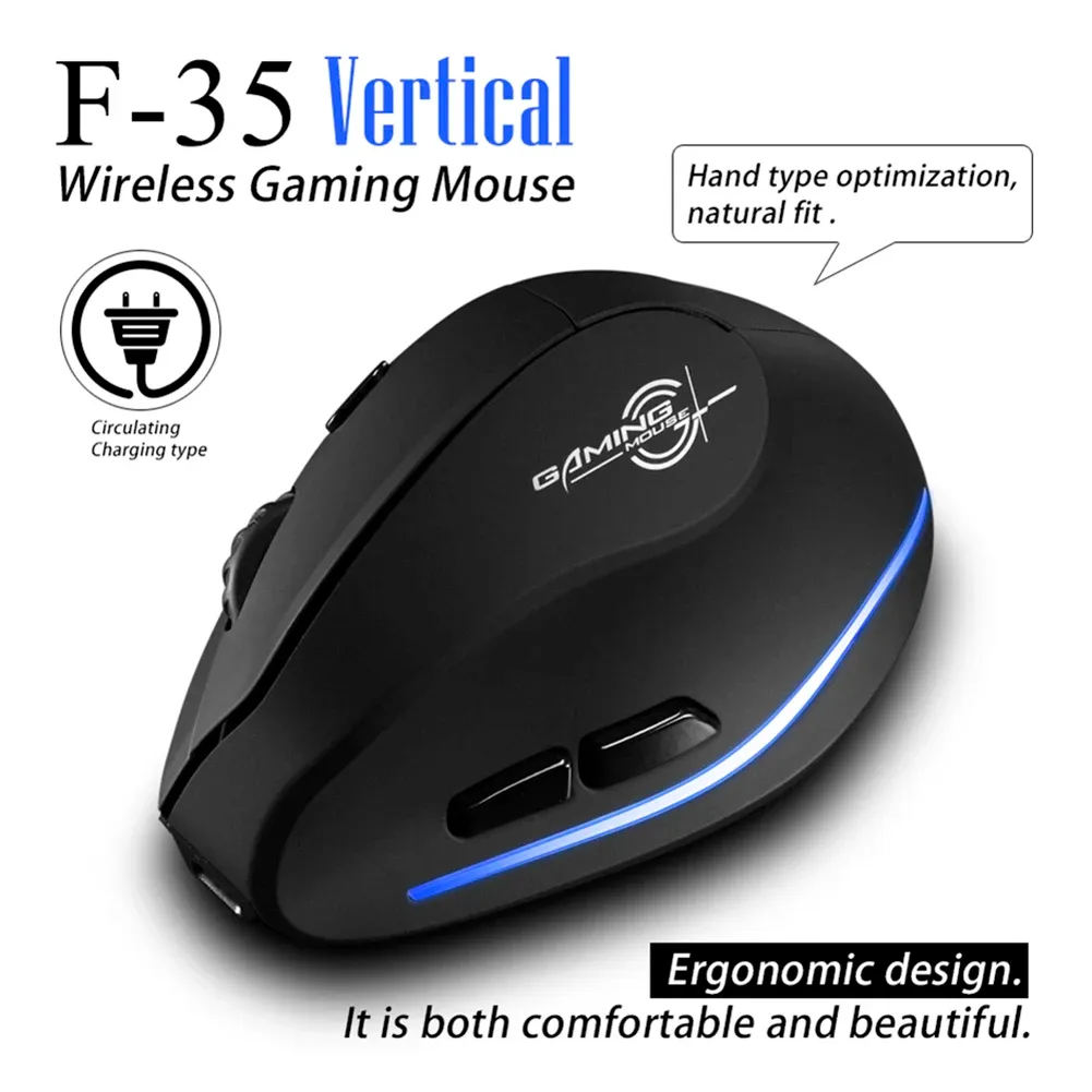 Ratos f35 sem fio recarregável 2400 dpi mouse vertical óptico ajustável