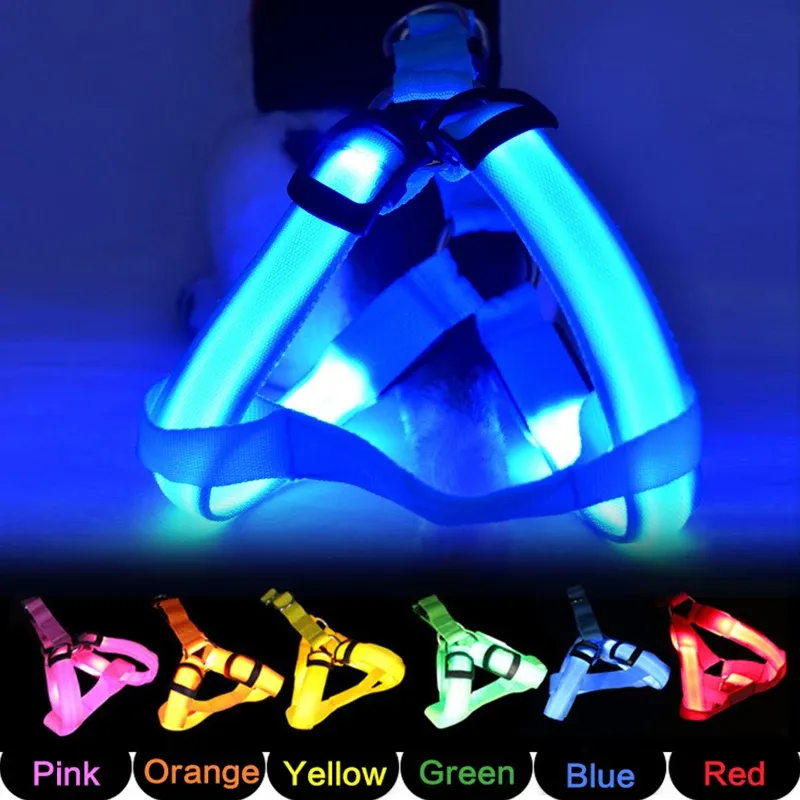 Correas Arnés LED de nailon para perros, producto para mascotas, arnés con luz intermitente, Collar LED para perros, chaleco, arnés luminoso antipérdida para mascotas, accesorios para perros