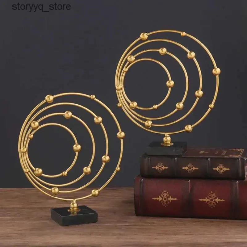 Other Home Decor Metal Crafts Circular Openwork Planet Golden Geometric Sculpture Metal Decorative Figurines Home Decoration Accessories Q240229