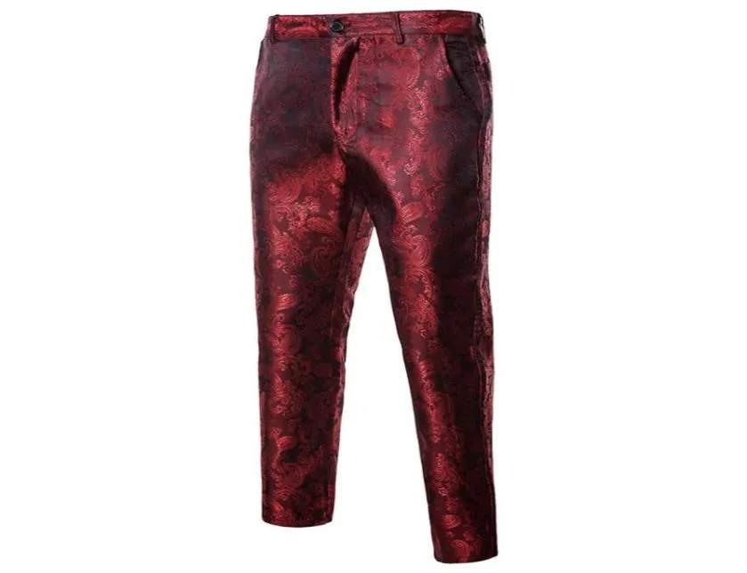 Vinho tinto vestido calças dos homens 2019 nova marca calças magras dos homens festa de casamento palco cantor baile terno calças pantalon homme6779984