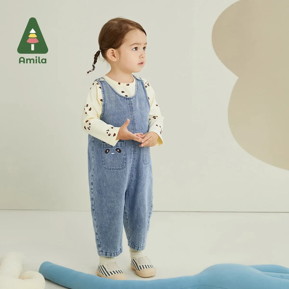 Pantskirt amila bebek kot pantolonlar 2023 bahar yeni uzun kollu tshirt+kot pantolon kızlar için iki parça takım elbise giyim