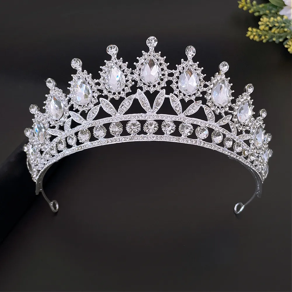 Headpieces prachtige sprankelende zilveren grote bruiloft diamante haarband kristallen kronen voor bruiden haar sieraden kopstuk