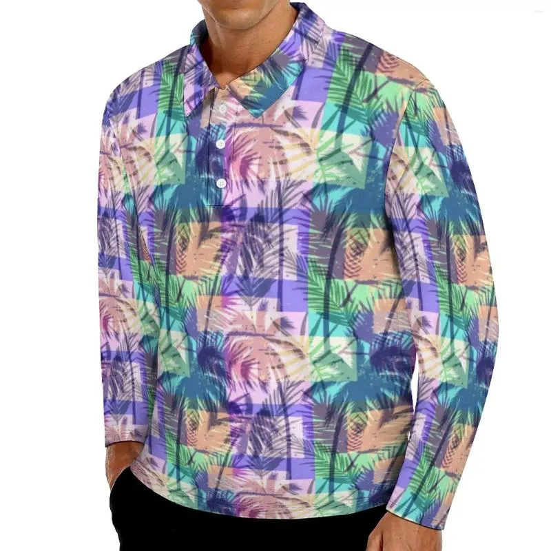 Мужские поло Тропические пальмы Рубашки поло Повседневные абстрактное искусство Повседневная рубашка с длинным рукавом с отложным воротником Модный дизайн Футболки большого размера