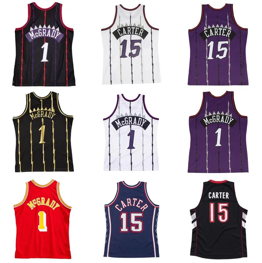 Vince Carter Tracy McGrady Basketball Jersey 1998-99 Niebieskie białe fioletowe drewno twardego drewna liściaste klasyczne koszulki retro mężczyzn Młodzieżowe kobiety S-xxl #1 #15