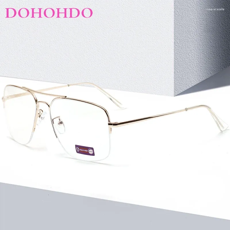 Montature per occhiali da sole DOHOHDO Retro Double Beam Decorativo Occhiali da donna Montature Moda Uomo Semi metallo Mezza occhiali da vista Occhiali in vetro