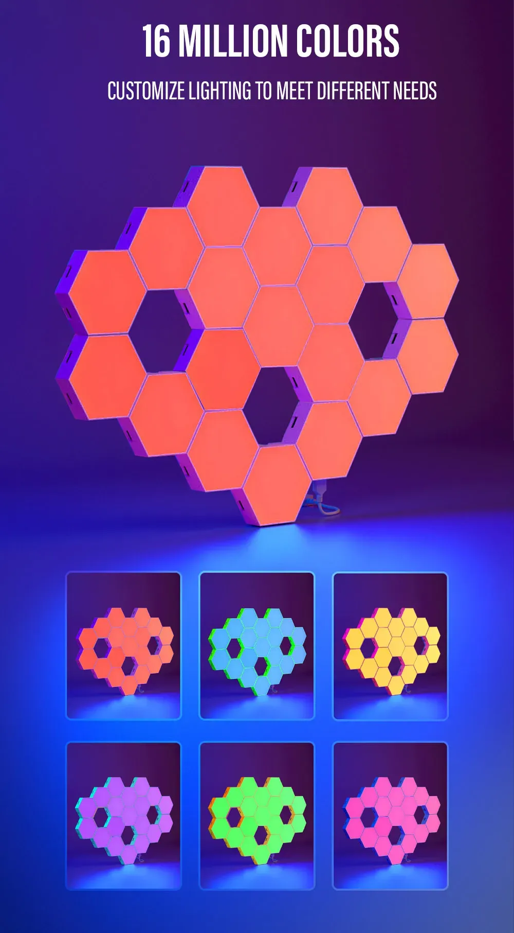 RGB Wall Lamp Bluetooth LED Hexagon Light Indoor APP Remote Control Night Lamp Computer Game Room Bedroom Bedside Decoration