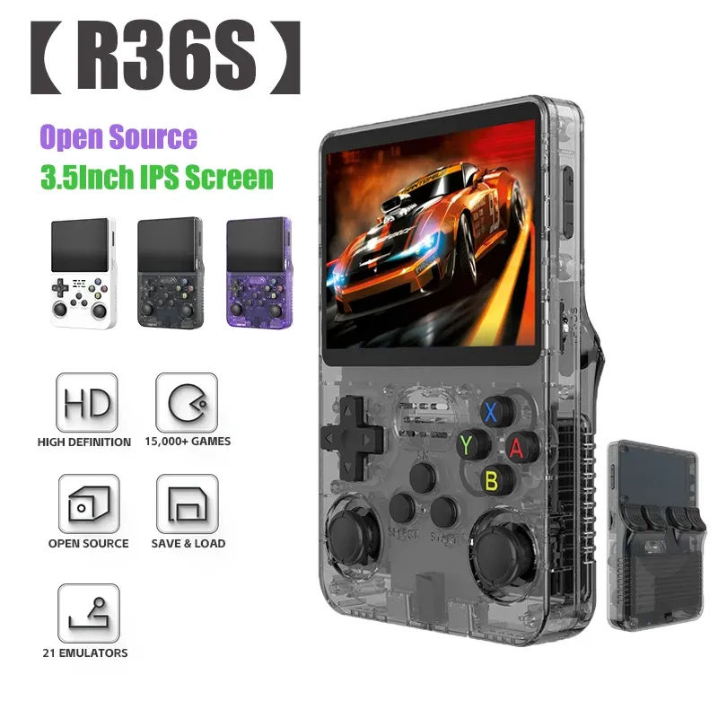 Игроки R36S Retro Handheld Console Console Console System 3,5 -дюймовый экран IPS Portable Pocket Video Support 11+эмуляторы