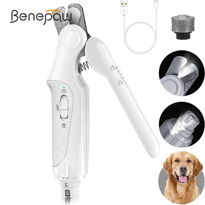Clippers Benepaw Professional Pet Nail Clipper Grinder 2 In 1 LED Light Low Noise Cat Dog Nail Cutter Trimmer Grooming USB Rechargeable