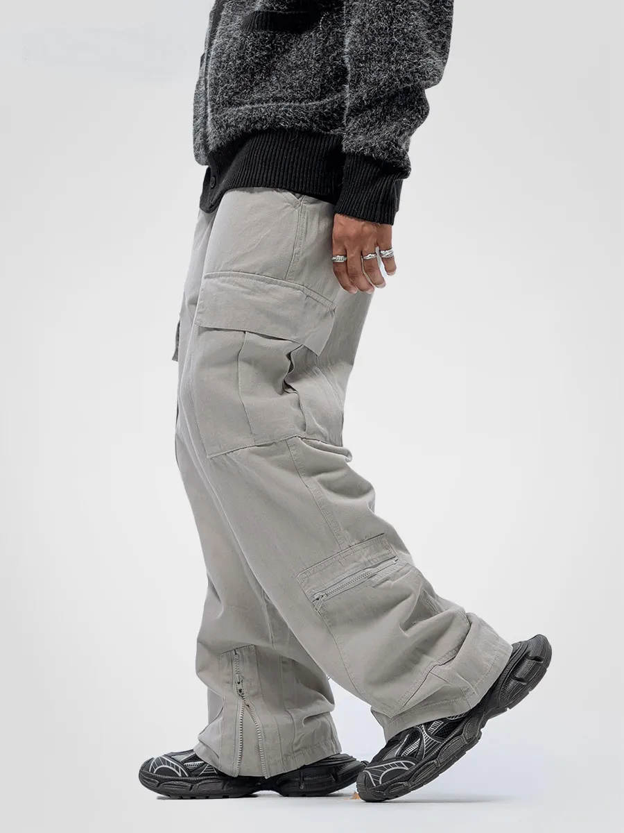 Pantalon de travail ample et tendance pour hommes et femmes, style américain, multi-poches, poignets à fermeture éclair, vêtements de travail