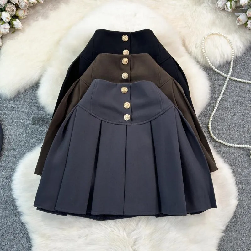 Skirts Women Solid Pleated Skirt High Waist A-Line Soft Shorts Versatile Preppy Style Female Commute Black Slim Mini