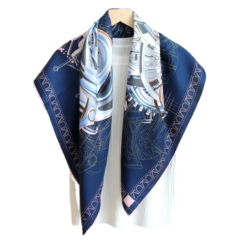 Cheval Rollerd 90 Bandanas Foulard de mûrier naturel carré de soie printemps été Foulard Femme tête roulante sac de cheveux foulards 90CM