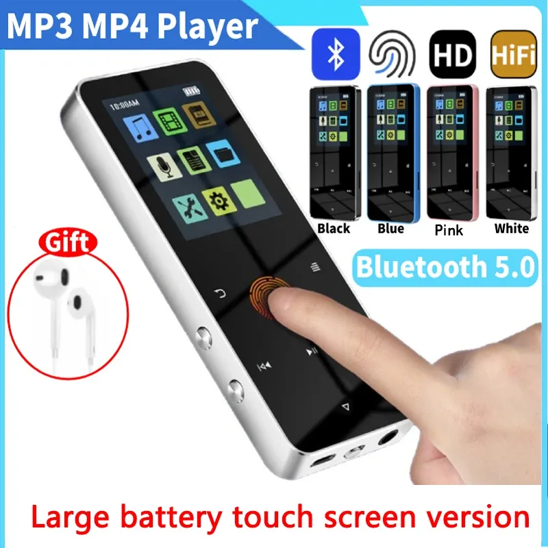 Odtwarzacze 1,8 -calowy metalowy dotyk mp3 MP4 Muzyka z Bluetooth 5.0 Wbudowany głośnik Ebook Balarm Cock HiFi Player Student Walkman