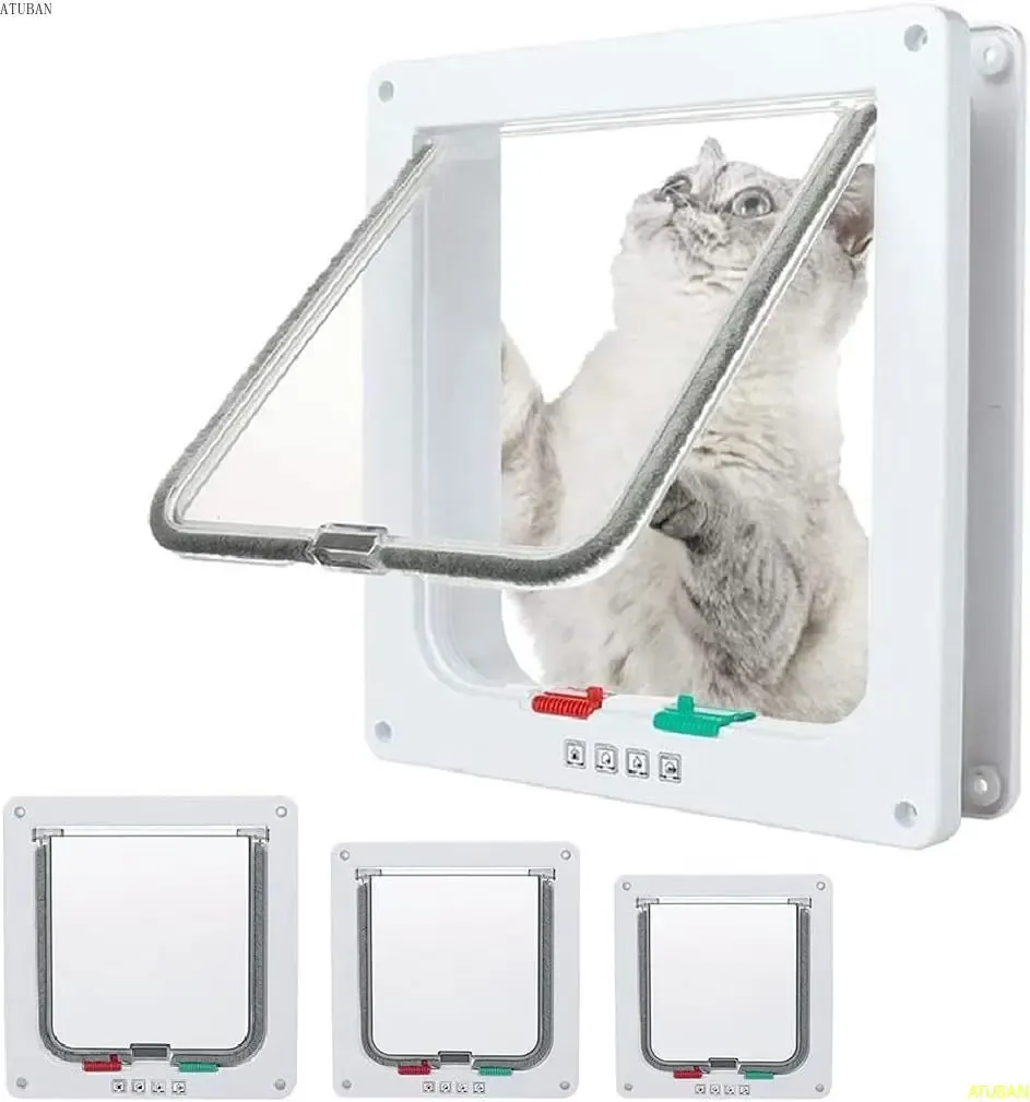 Cages ATUBAN Porte pour Chat Extra Large, Verrouillage à 4 Voies pour Portes intérieures et extérieures, Porte pour Animaux de Compagnie résistante aux intempéries pour Chats, Chiens, Chatons, Chatons