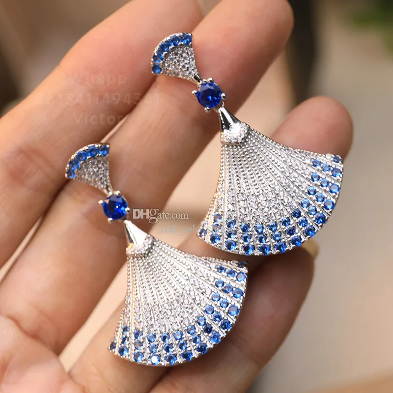 Diva Shell Shaped Designer Dingle Earrings For Woman Sterling Silver Officiella reproduktioner Fashion Luxury Diamond Jewelry Europeiska storlek Jubileumsgåva 048