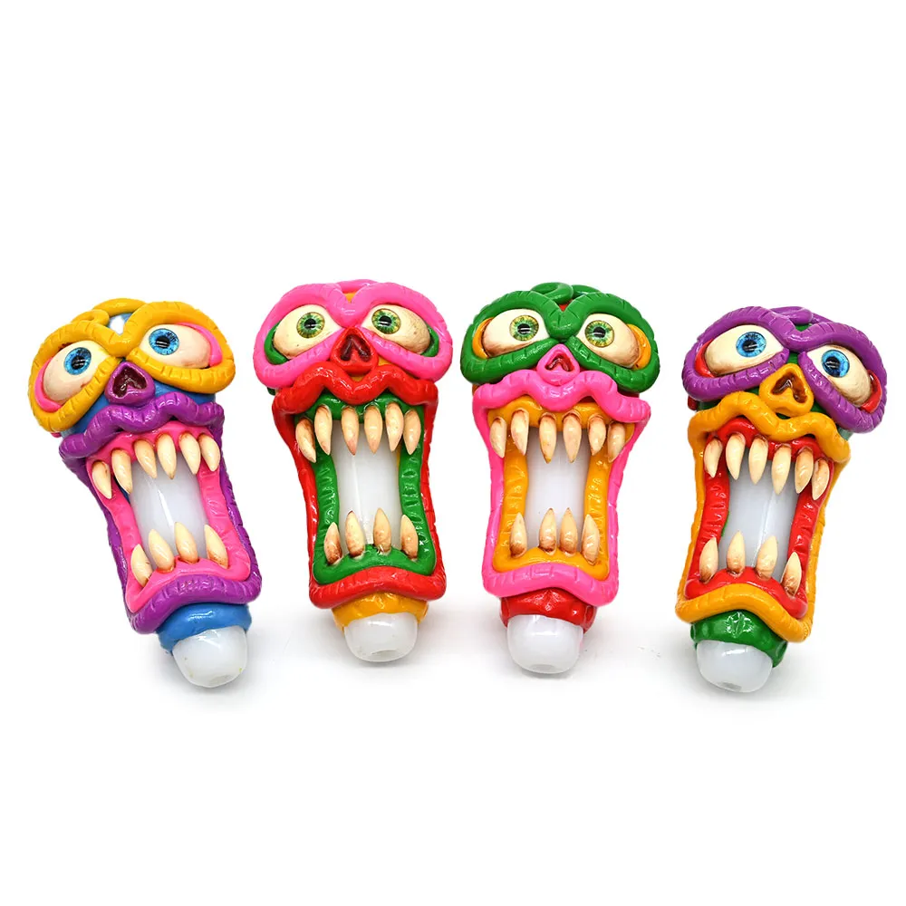 1pc 5in 4-gekleurde zachte klei monster bong, witte jade pijp, borosilicaatglas pijp, geschikt voor vakantiegeschenken, roken accessaries, glazen waterpijp