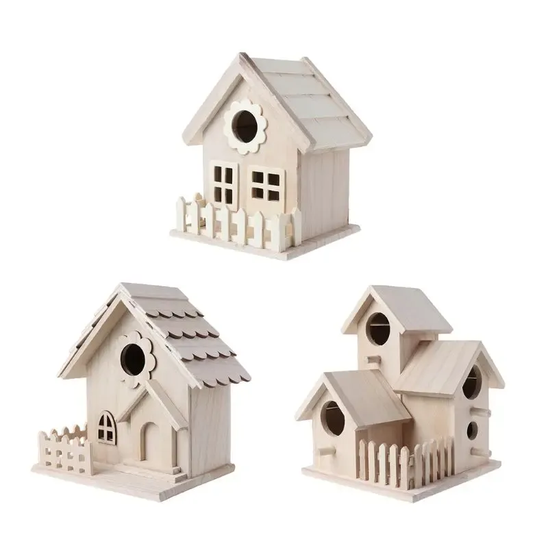 Nests for Creative Wooden Bird House Breeding Cage Box Feeding Nest Garden Backyard Pendant Simulation Fence Birdhouse Decorat