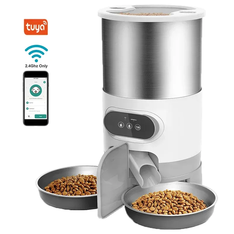 Feeding Cat Timing Feeder Smart APP Cat Feeder Stainless steel Double Meal Pet Food Remote Feeding Automatic Dispenser Suitable Cats Dog