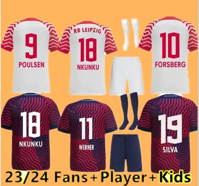 23 24 RBL Leipziges Fußballtrikots 2023 2024 POULSEN FORSBERG HEE CHAN SABITZER UPAMECANO SZOBOSZLAI KLUIVERT WERNER ADAMS Männer Kinder Kit Fußballtrikot Uniformen