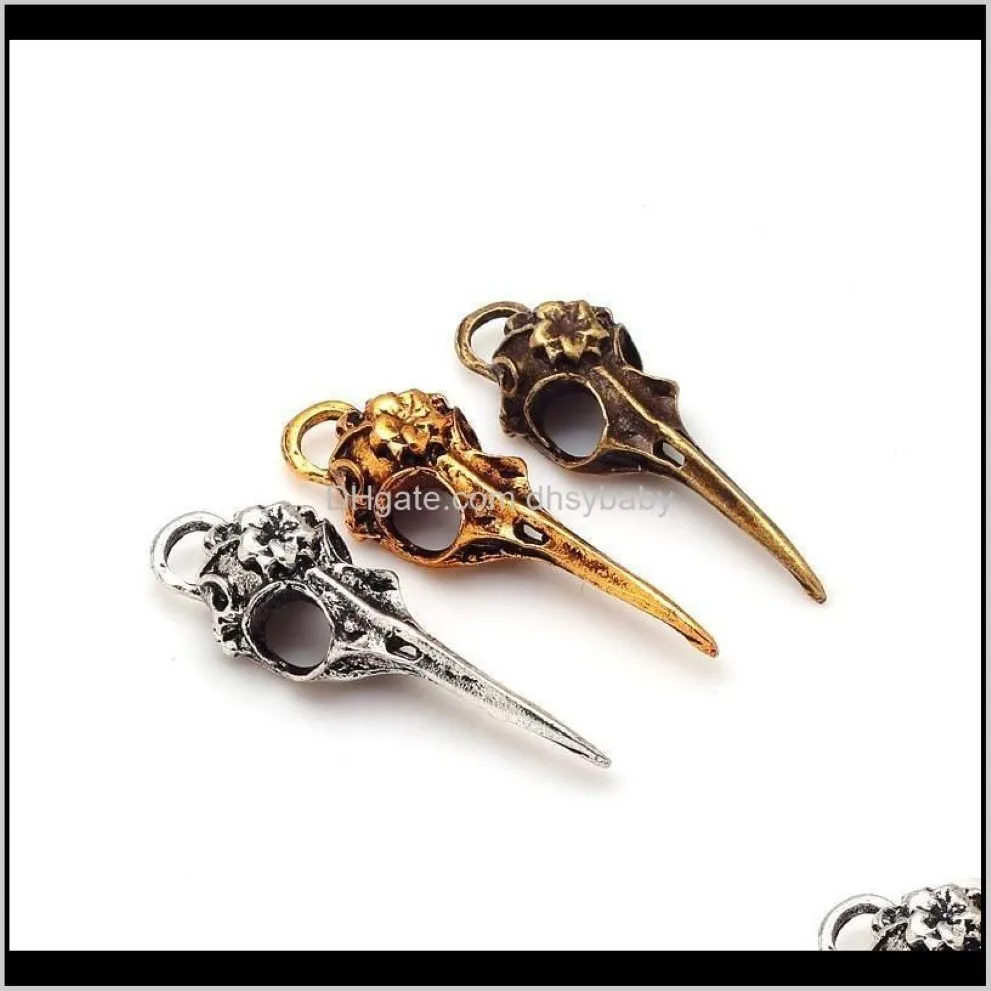 Charms Whole- Three Colors Fashion Vintage Metal Zinc Alloy 3D Skull Bird-Head Fit Jewelry Making Pendant Charms 16Pcs Lot 7092913