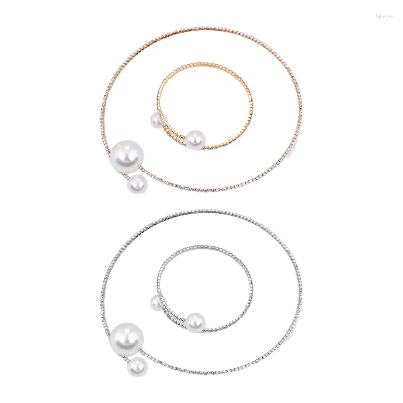 Colar brincos conjunto 2 pçs/set elegante pérola aberta gargantilha e pulseira selvagem para formatura h9ed