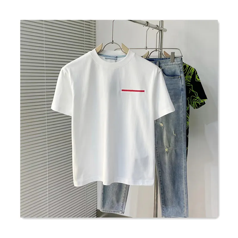 Classic designer mens tshirt summer men t shirts fashion 100% pure cotton red logo high quality white mens short sleeve sports casual versatile loose men tees